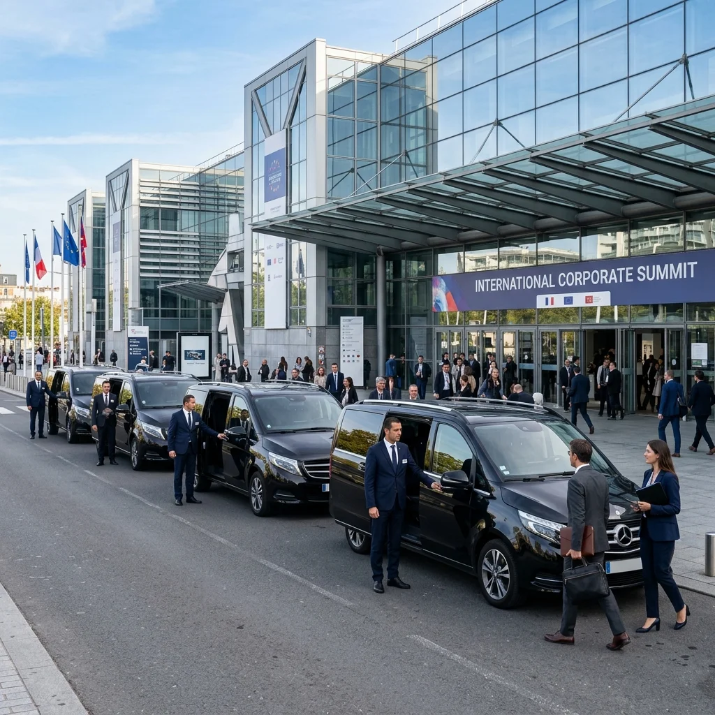 Convoi de vans Mercedes Classe V Paris Expo Porte de Versailles séminaire